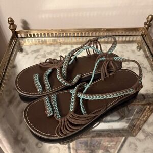 Plaka Palm Leaf Sandals Womens Size 9 Braided Rope Flat Shoes Beach Casual Summe